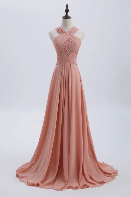 Fantastic Deals Criss Cross Straps Light Coral Pleated Bridesmaid Dress