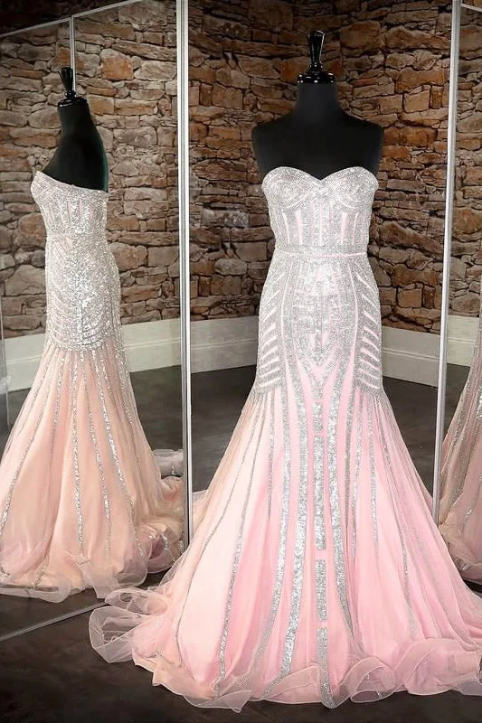 Lowest Price Mermaid Sweetheart Pink and Silver Prom Dress