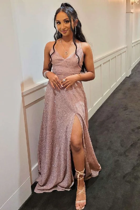 The Best Prices High Slit V-Neck A-Line Long Prom Dress