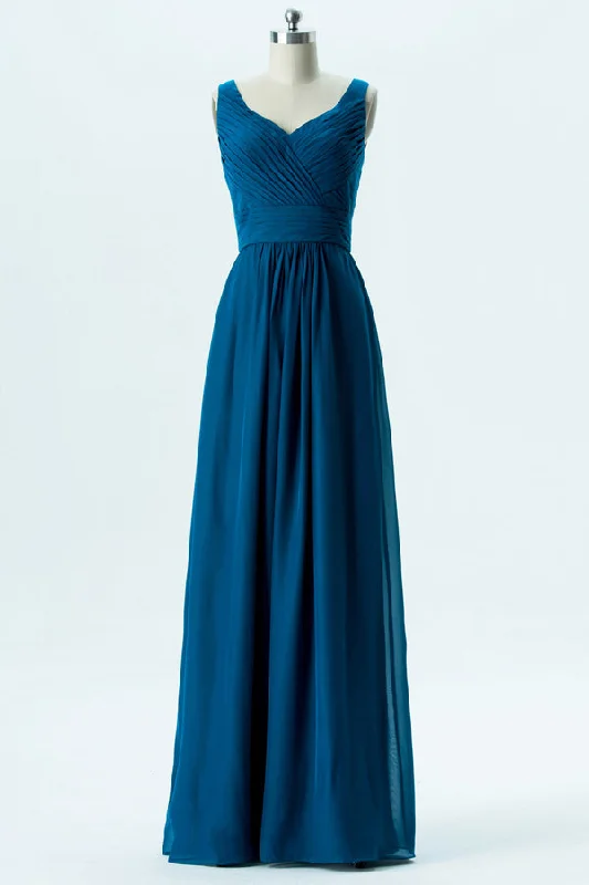 Final Clearance Chiffon Teal A-Line Bridesmaid Dress with Band Waist