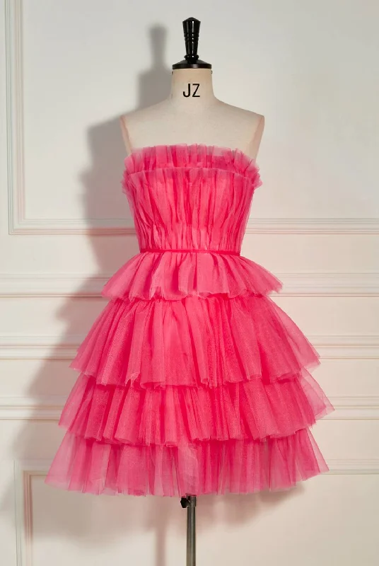 Reduced Prices Watermelon Ruffles Tiered Tulle Homecoming Dress