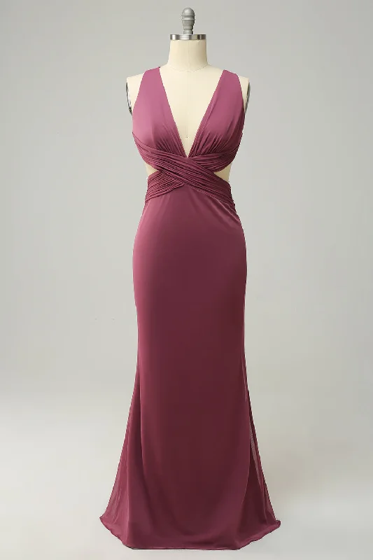 Midnight Sale Desert Rose Plunging Neck Criss Cross Straps Mermaid Bridesmaid Dress