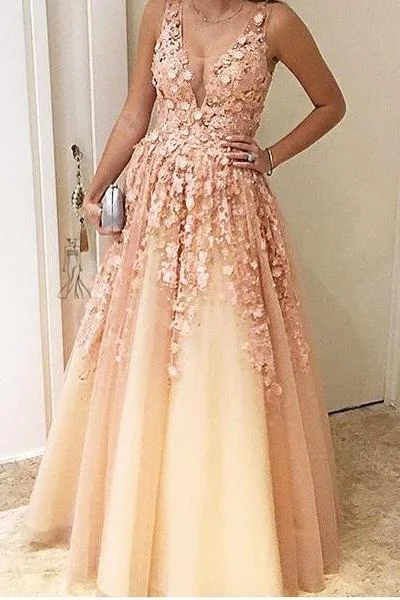 Fantastic Deals A-Line Floral Appliques Long Pearl Pink Prom Dress