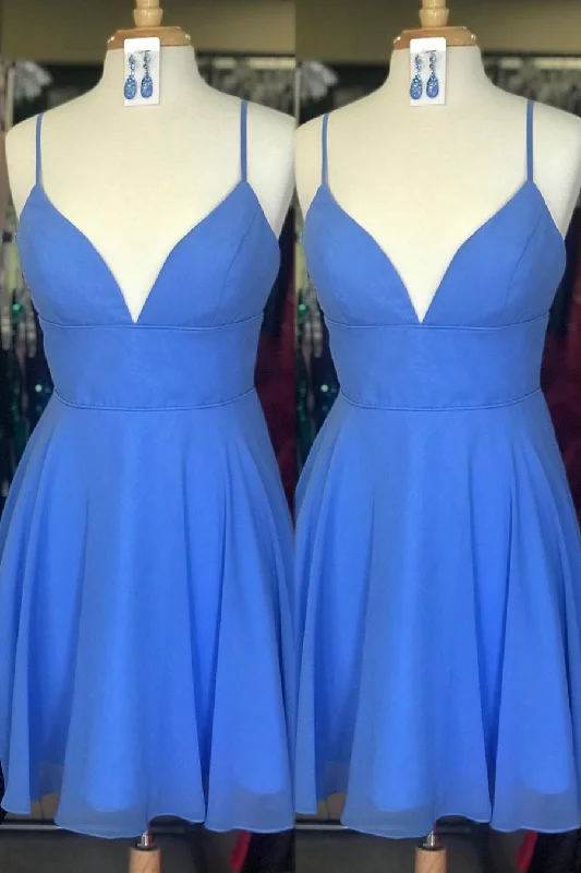 Best Deals Simple Blue Chiffon Short Homecoming Dress