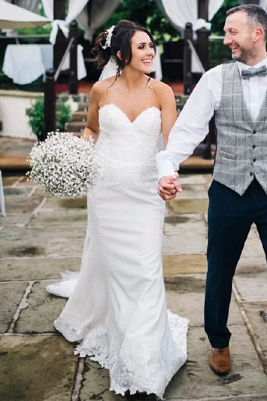 New Deals Sweetheart Mermaid White Lace Wedding Dress