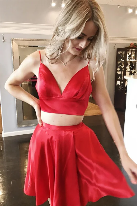 Shop and Save Two Piece Red Homecoming Dress with Tie Back