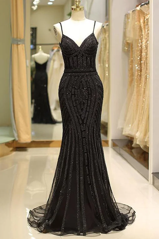 Big Discounts Mermaid Spaghetti Straps Black Long Prom Dress