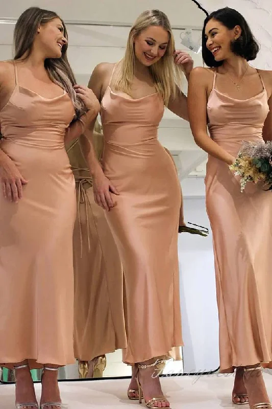 Deal Dash Dusty Pink Straps Satin Bridesmaid Dress with Lace-up