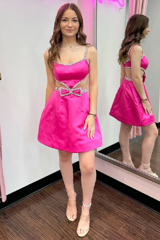 Massive Deals Strapless Hot Pink Beaded Short Homecoming Dress