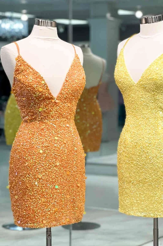 Bargain Prices Chic Straps Orange Sequined Tight Homecoming Dress