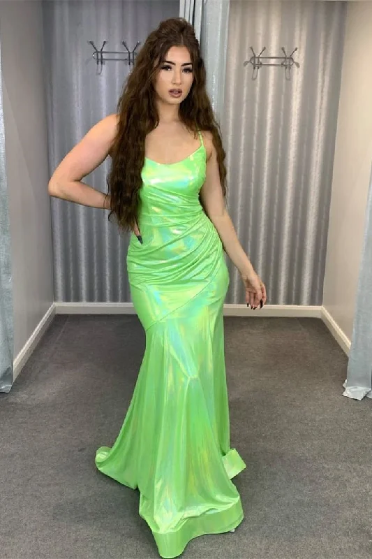 Year-End Sale Glitter Mint Green Straps Long Prom Dress