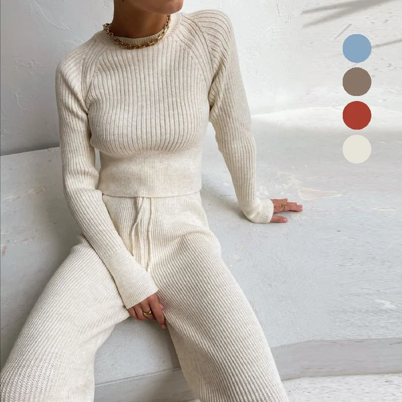 Price Rollback 2022 casual fashion women's solid color cardigan long-sleeved knitted trousers sweater two-piece suit Price Rollback 2022 casual fashion women's solid color cardigan long-sleeved knitted trousers sweater two-piece suit