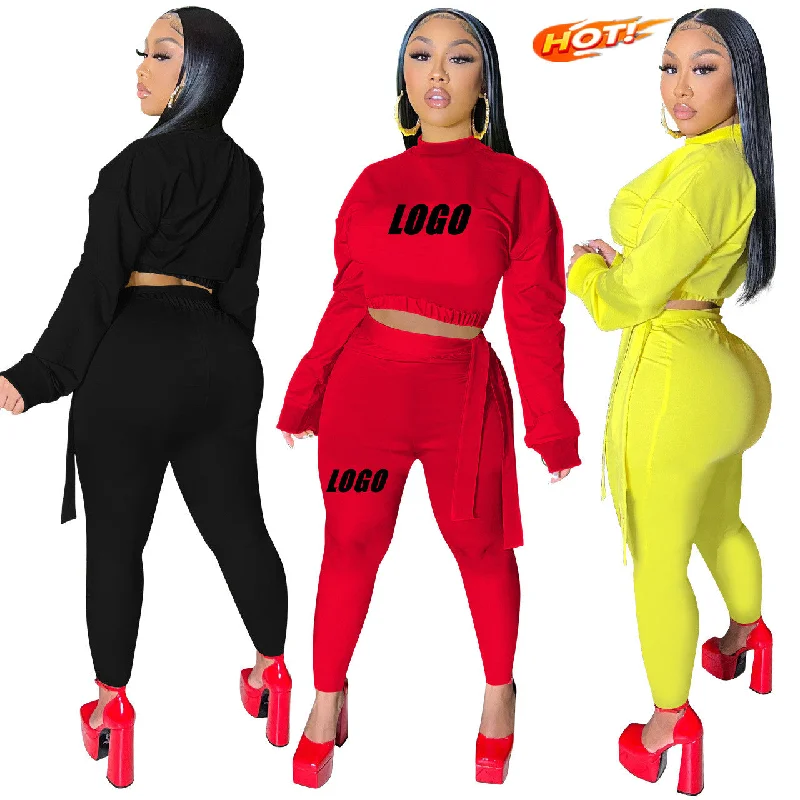 Price Rollback 2022 Women clothes Sport Two Piece Jogging Set Fall Women Clothing Solid Crop Top And Bandage Pants Suit