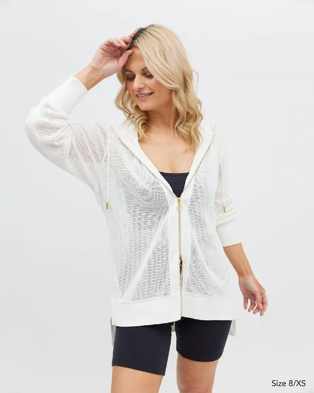 Deal Zone Alora Long Mesh Jacket - White