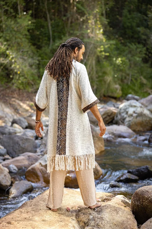 Grand Opening Sale BUNTU Beige Kimono Robe Handmade Tribal African Patterns Natural Textured Cotton Shamanic Ceremony Ritual Festival Boho Gypsy AJJAYA Grand Opening Sale BUNTU Beige Kimono Robe Handmade Tribal African Patterns Natural Textured Cotton Shamanic Ceremony Ritual Festival Boho Gypsy AJJAYA