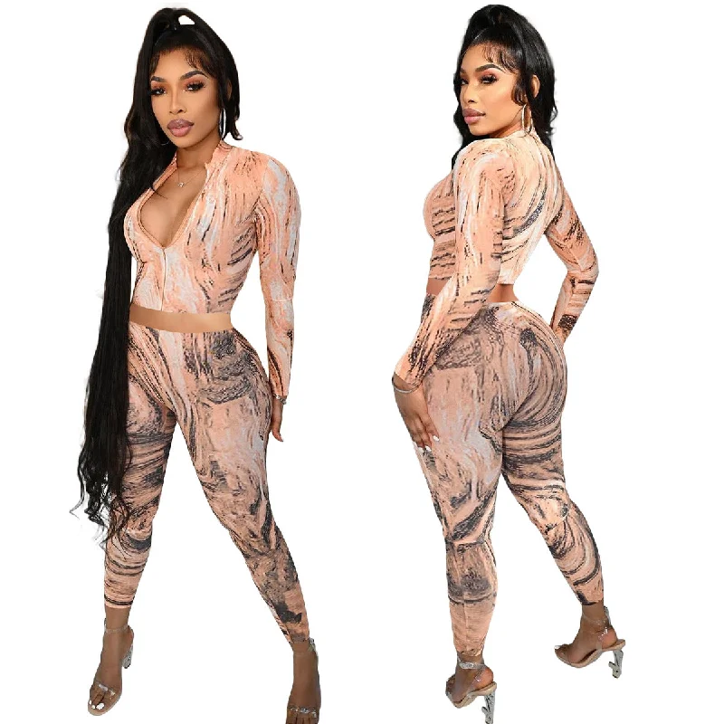 Stock Clearance C1102TA10 New Arrival Casual Print Zipper Crop Top Bodycon 2 Piece Pants Set Women Sehe Fashion Stock Clearance C1102TA10 New Arrival Casual Print Zipper Crop Top Bodycon 2 Piece Pants Set Women Sehe Fashion