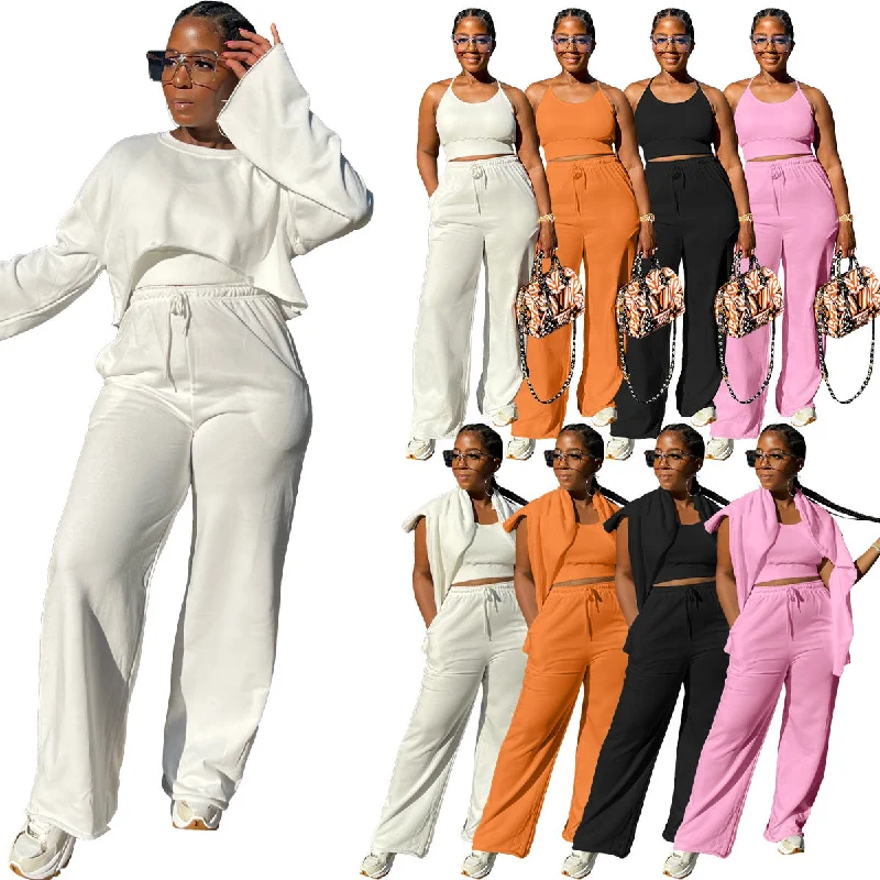 Exclusive Offers C1102TA5 Wholesale Casual Solid Color Crop Top Three Piece Pants Set Women Sehe Fashion Exclusive Offers C1102TA5 Wholesale Casual Solid Color Crop Top Three Piece Pants Set Women Sehe Fashion