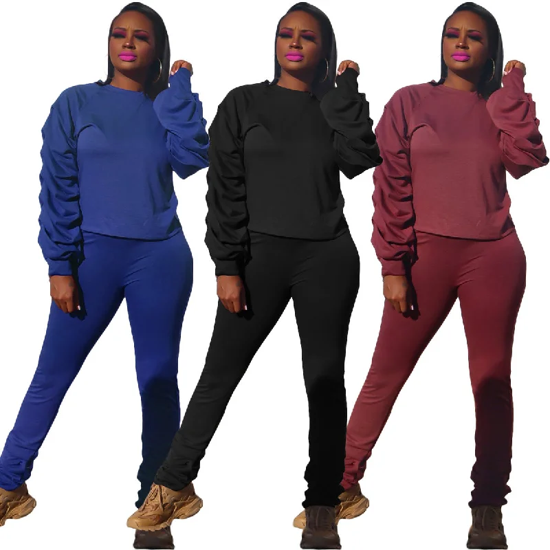 The Best Prices C1102TA6 High Quality Casual Solid Color Pleated Two Piece Pants Set Women Sehe Fashion The Best Prices C1102TA6 High Quality Casual Solid Color Pleated Two Piece Pants Set Women Sehe Fashion