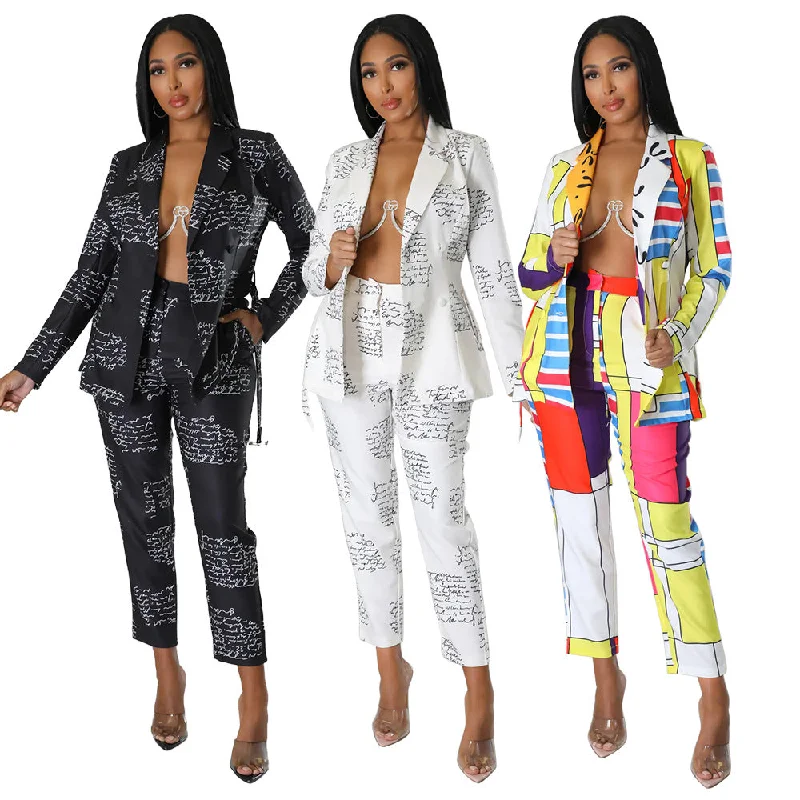 Instant Discount C1102TA82 New Design Office Casual Print Blazer Two Piece Pants Set For Women Sehe Fashion Instant Discount C1102TA82 New Design Office Casual Print Blazer Two Piece Pants Set For Women Sehe Fashion