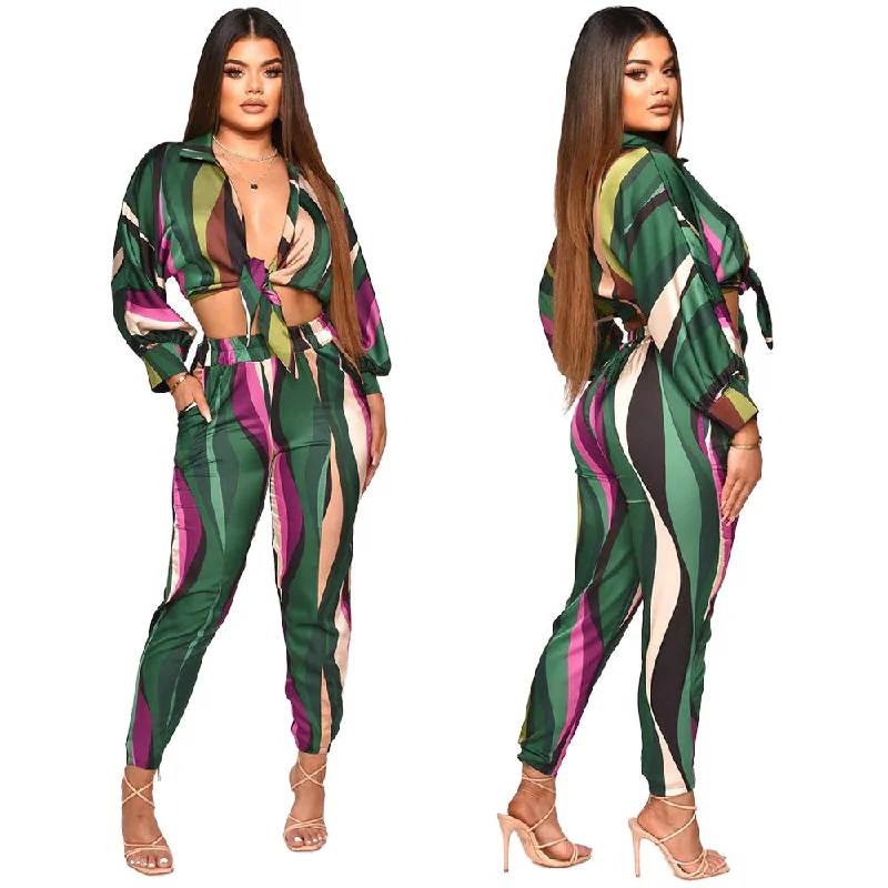Hurry In C1102TA92 High Quality Sexy Lace Up Crop Top Print Bodycon 2 Piece Pants Set Women Sehe Fashion Hurry In C1102TA92 High Quality Sexy Lace Up Crop Top Print Bodycon 2 Piece Pants Set Women Sehe Fashion