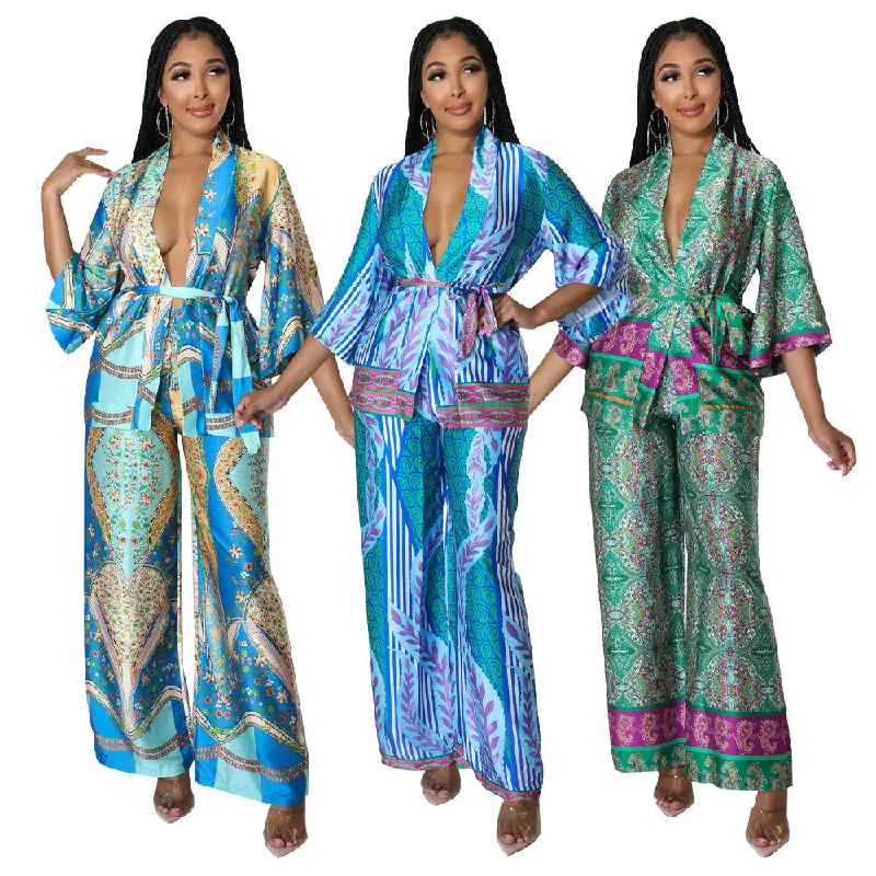 Price Cut GX0129 Fashion satin elegant leisure wear half sleeve cardigan top and wide leg pant 2 two piece matching suit women street wear Price Cut GX0129 Fashion satin elegant leisure wear half sleeve cardigan top and wide leg pant 2 two piece matching suit women street wear