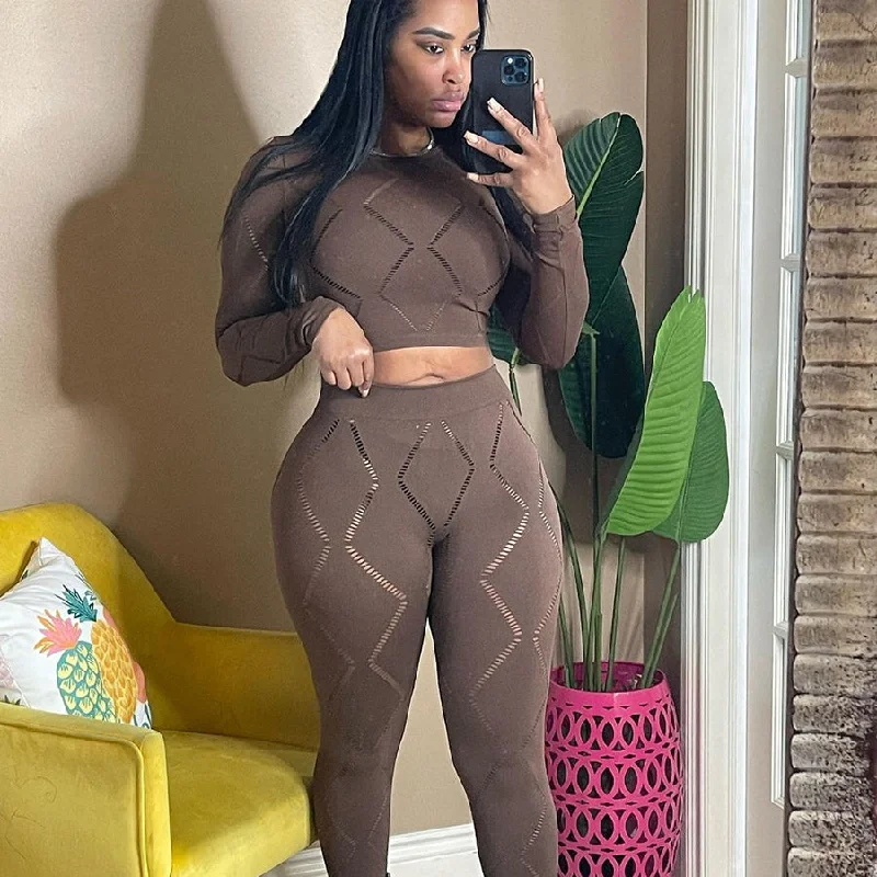 New Markdowns Kliou K22S22935 Autumn new design fashion women's suit Long-sleeved umbilical top + tight pants hollow-out 2 Piece set women New Markdowns Kliou K22S22935 Autumn new design fashion women's suit Long-sleeved umbilical top + tight pants hollow-out 2 Piece set women