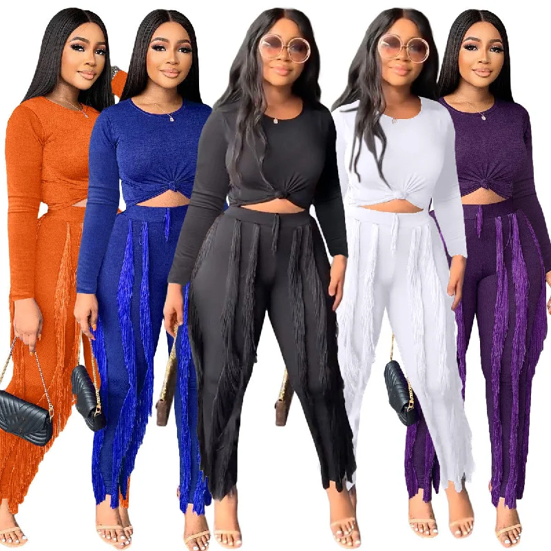 Savings Galore New 2022 Fall 2 Piece Sets Women Long Sleeve Sport Casual Tassels Two Piece Pants Set Tracksuit Women Jogger Suit Women's Sets Savings Galore New 2022 Fall 2 Piece Sets Women Long Sleeve Sport Casual Tassels Two Piece Pants Set Tracksuit Women Jogger Suit Women's Sets