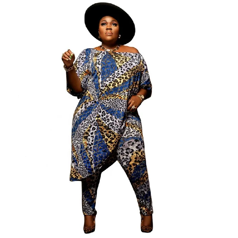 Today's Special RX Hot sale plus size 2piece set two piece sets plus size leopard 2pc pants set women