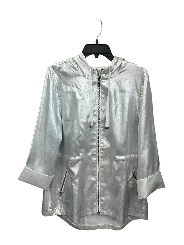 Limited Quantity Athletic Jacket By Zenergy By Chicos In Silver, Size: L