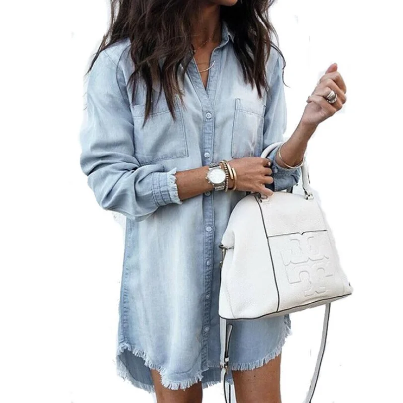 Don't Wait Big Plus Size Sexy Womens Blouse Long Sleeve Denim Shirts Clothes Fashion Autumn Street Wear Female Tops and Blouses Y12074