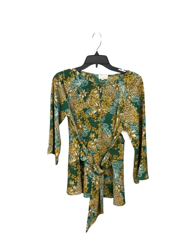 Super Savings Blouse 3/4 Sleeve By Dept 222 In Green & Tan, Size: M