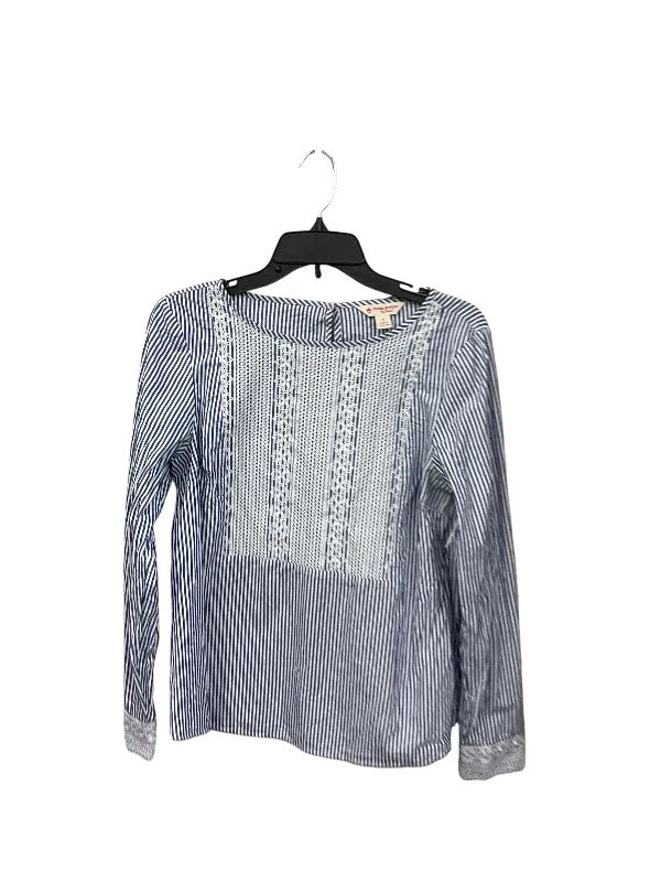 Online Only Blouse Long Sleeve By Brooks Brothers In Blue & White, Size: M