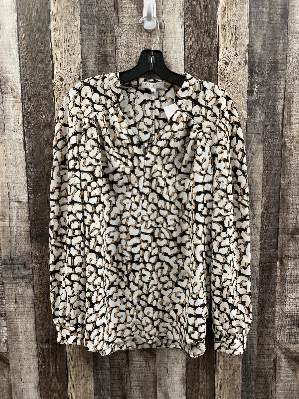 Seasonal Clearance Blouse Long Sleeve By Chaus In Gold & White, Size: L