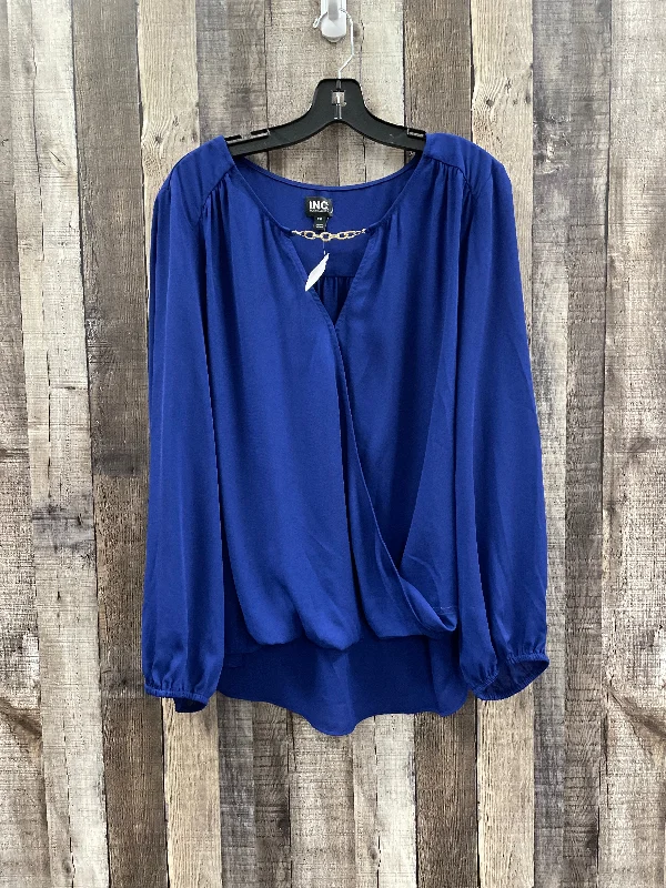 Weekend Deal Blouse Long Sleeve By International Concepts In Blue, Size: 2x