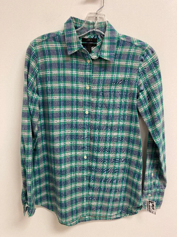 Stock Clearance Blouse Long Sleeve By J. Crew In Blue & Green, Size: Xs