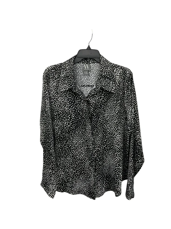 Discount Deals Blouse Long Sleeve By Kasper In Black & White, Size: 1x