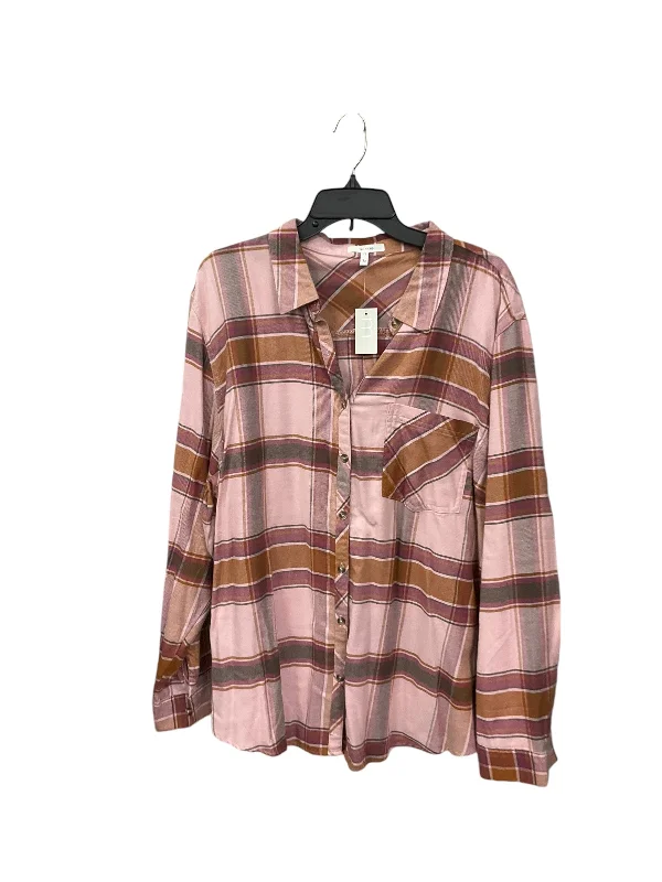 Year-End Sale Blouse Long Sleeve By Maurices In Plaid Pattern, Size: 3x