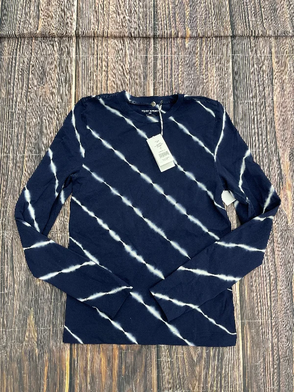 Closeout Sale Blue Athletic Top Long Sleeve Crewneck Tory Burch, Size M
