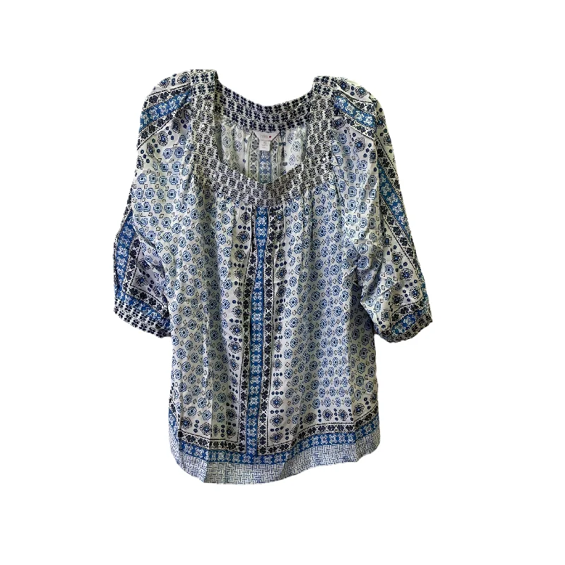 Blowout Sale Blue & White Top 3/4 Sleeve By Intro, Size: Xl
