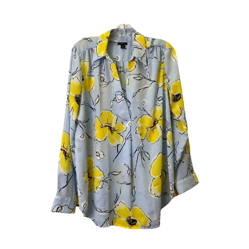 Weekend Special Blue & Yellow Top Long Sleeve By Ann Taylor, Size: L
