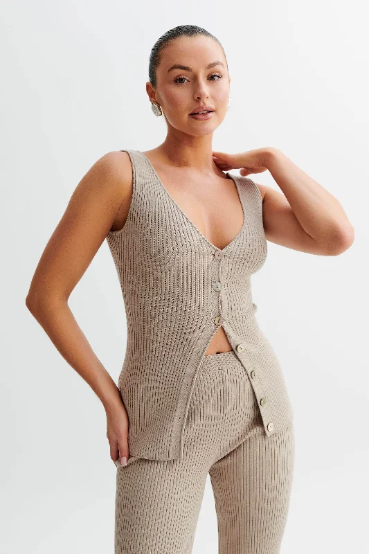 Online Only Calypso Knit Longline Vest - Tawny Grey