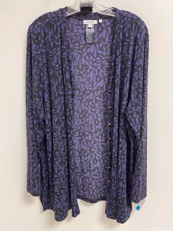 Discount Extravaganza Cardigan By Chicos In Black & Purple, Size: 2x
