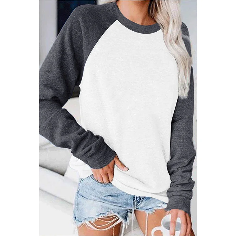 Stock Clearance New 2022 Female T-shirt Round collar Contrast Color Long Sleeve T Shirt Women spring  T-Shirts For Women Patchwork T Shirt
