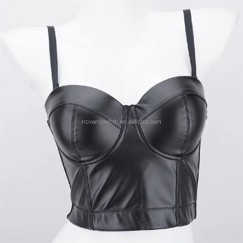 Discount Days NOVANCE best selling products 2022 spaghetti straps cool girl leather bra woman tops fashionable performance wear with fishbone