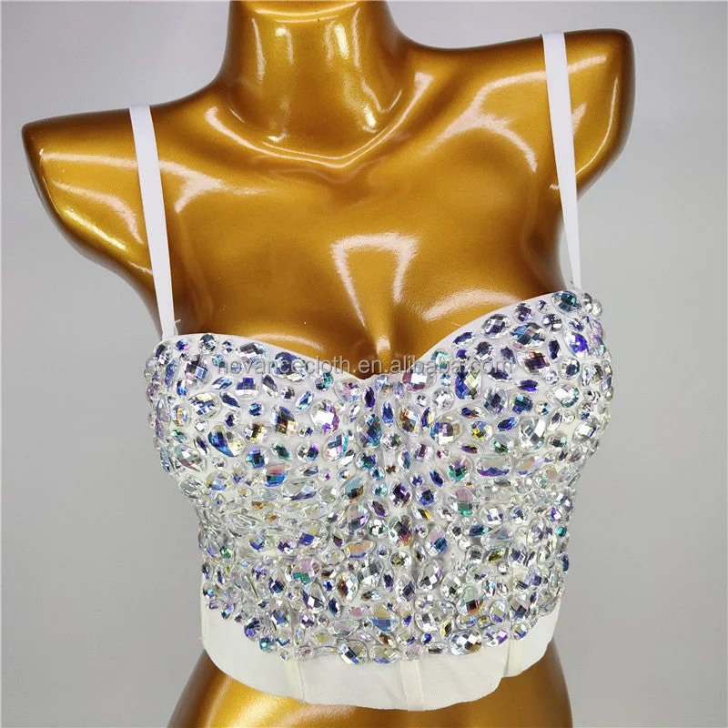 Savings Spectacular NOVANCE designer clothes Sexy backless lace embroidered diamond wrap chest stage wear AB colorful drill performance top