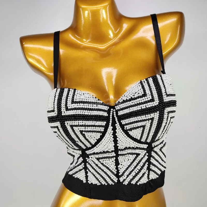 Deal Zone NOVANCE fall 2022 women clothes Premium graceful Black and White pearl beads tops for women for summer hip-hop wear