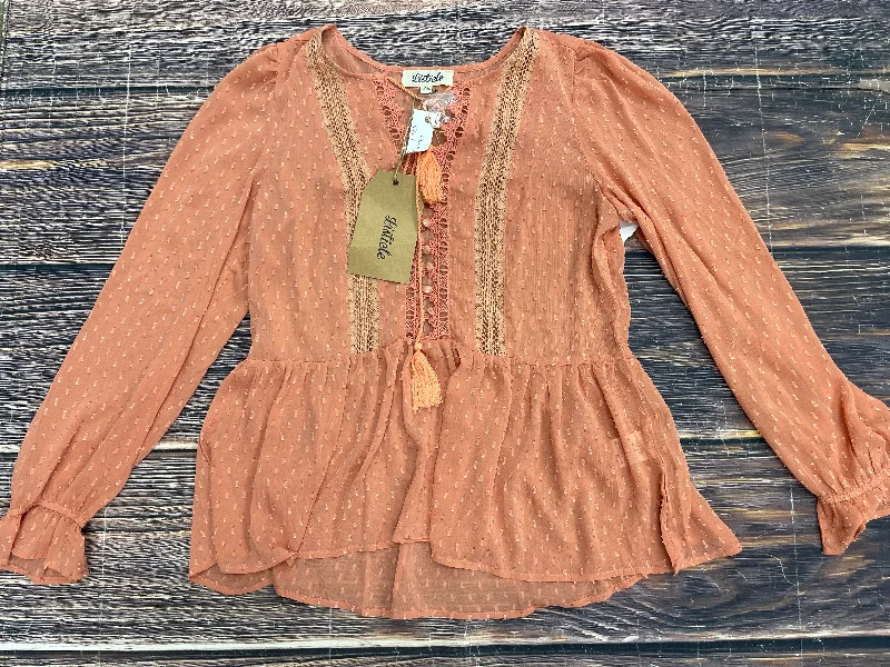 Crazy Deals Orange Blouse Long Sleeve Listicle, Size M