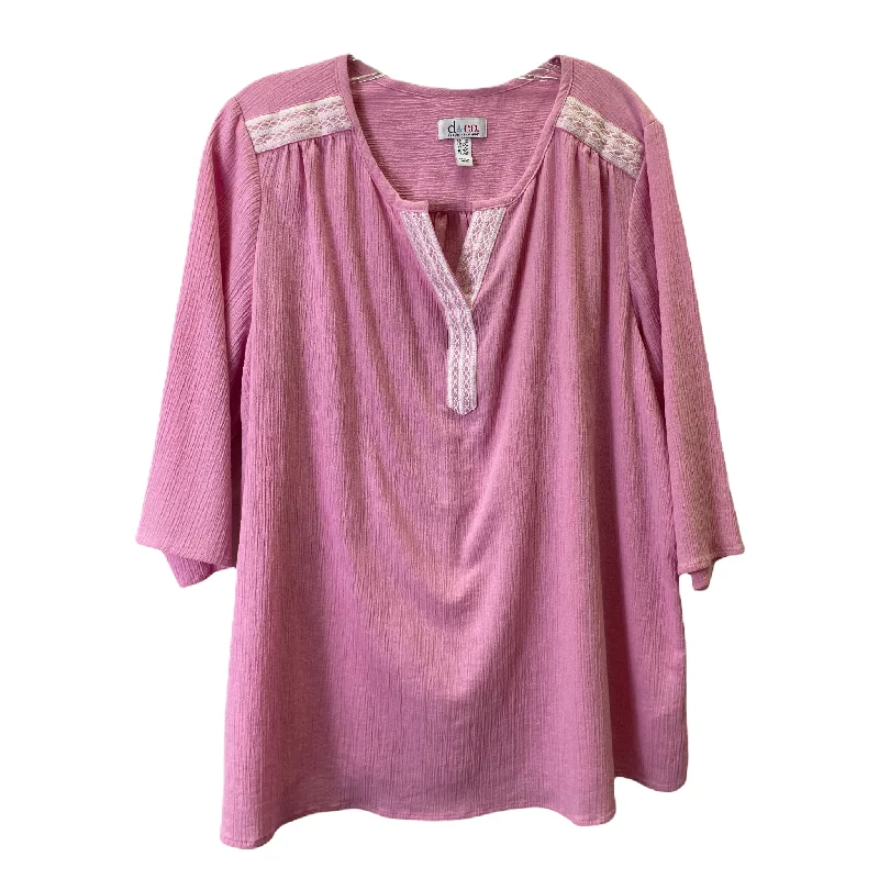 Discount Deals Pink Top 3/4 Sleeve By Denim And Company, Size: 1x