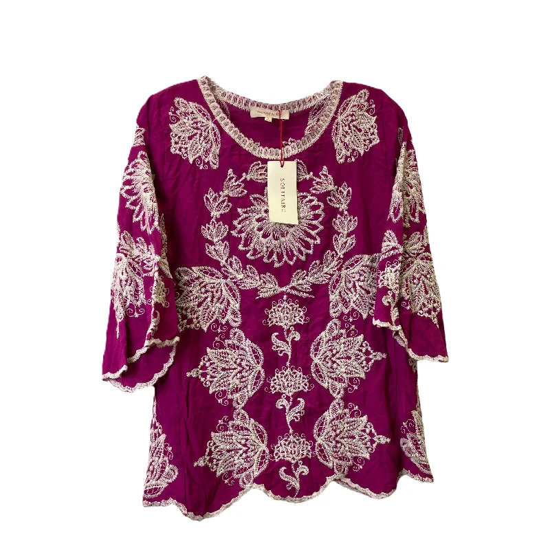 Holiday Sale Pink & White Top Short Sleeve By Solitaire, Size: S