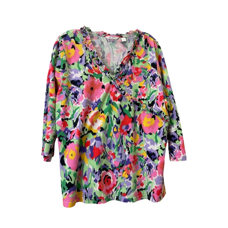 Now or Never Rainbow Print Top 3/4 Sleeve Basic By Liz Claiborne, Size: 1x